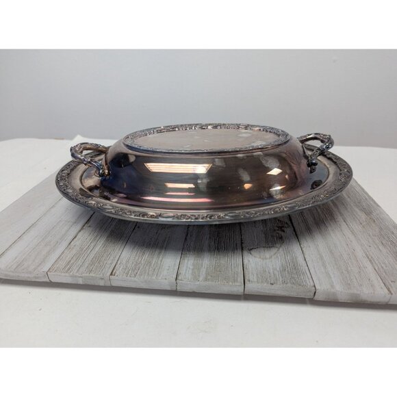 Silver Plated Covered Oval Serving Dish by Wm Rogers Sons Victorian Rose Pattern - Picture 1 of 9